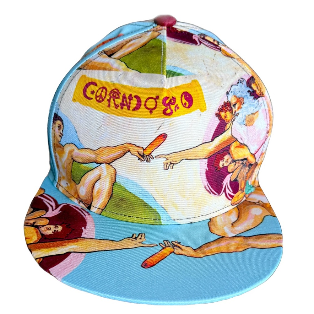 Michelangelo’s Creation of Corndogs Weird Snapback Hat - Religious Corndog Cap